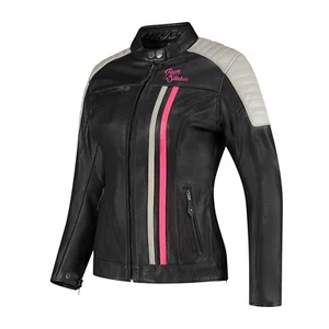 Ladies Motorcycle Leather Jacket 36 - Rusty Stitches Alice - Black Grey Pink - Picture 1 of 2