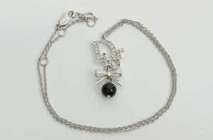 Authentic Christian Dior Monogram Rhinestone SP Ribbon Black Ball Charm Necklace - Picture 1 of 11