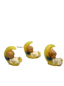 3 Vintage Gurley Christmas Angel Baby Sleeping on a Crescent Moon Candle 3" - Picture 1 of 8