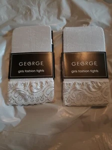 2 Pairs- George Girl's Footless Fashion Tights Size 4-6 Lace W/ Lace Cuff Capri - Picture 1 of 5