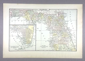 Antique Illustration Map of the State of Florida USA Appleton & Co Encyclopedia - Picture 1 of 6