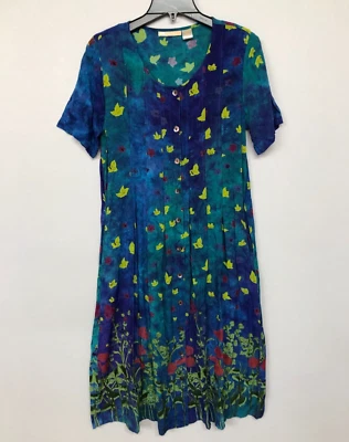 LA CERA Women Pleated Button Maxi Dress Scoop Neck Rayon Size Small M080 -5 - Image 1 of 4