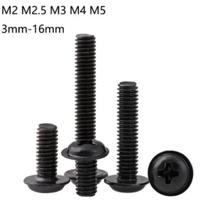 M2-M5 Black Zinc Phillips Round Head Bolts Computer Machine Screws With Washer - Picture 1 of 5