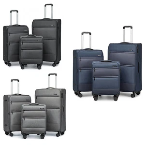 Lightweight 20/24/28Inch Soft Shell 4 Wheels Suitcase Cabin Hand Luggage Set  - Picture 1 of 32