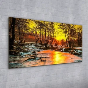 Acrylglasbild Wandbild Plexiglas 100x50 Wald Baum Winter Fluss Natur Schnee - Bild 1 von 7