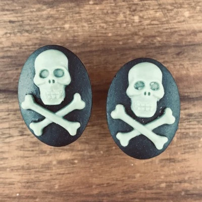Новые запонки зеленый черный череп скрещенные кости современный смолы камео посеребренный - Изображение 1 из 3