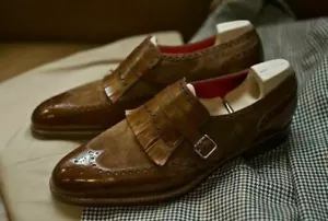 Bespoke Leather Suede Fringes Loafer Handcrafted Loafer Men Slip On Shoe Men - Picture 1 of 7