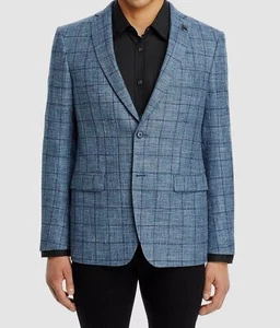 John Varvatos Men's Blue Windowpane Slim Fit Sport Coat Jacket Size 42R - Picture 1 of 3