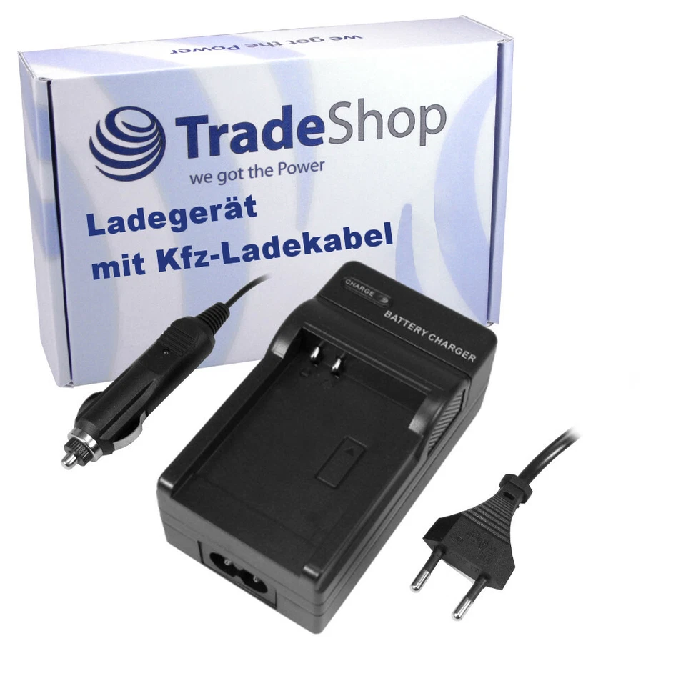 TRADE-SHOP Ladegerät mit KFZ-Ladekabel für Canon EOS 1100D 1200D LP-E10 5108B002 LED