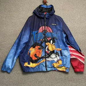 Members Only Space Jam Looney Tunes Daffy Duck Windbreaker Hoodie Jacket Large - Picture 1 of 17