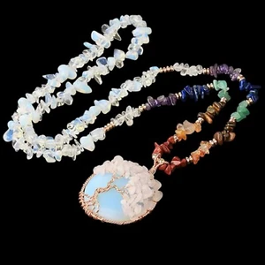 Collar de cristal natural árbol de la vida envoltura de alambre chakra amuleto de curación regalo para mamá - Imagen 1 de 45