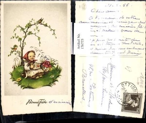 176773, artista postal niña lee canta bajo árbol leer pájaros Bonne Fete - Imagen 1 de 1