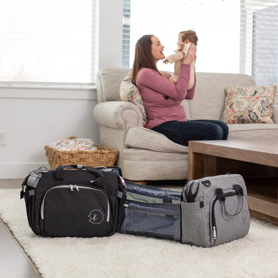SHWAY BABY DIAPER TOTE BAG CHANGING STATION PORTABLE BACKPACK & BASSINET- BLACK - Image 1 of 4