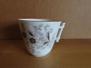 Tasse Kaffeetasse kantiger Griff Goldrand mit Blumen braun weiß/6747/19