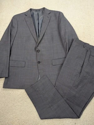 Claiborne Suit Mens 46R 40x29 Gray Plaid Wool Stretch 2 Piece Jacket Pants 46 R - Image 1 of 4
