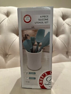 ¡NUEVO! Juego de utensilios de cocina de silicona Chef's Counter Premium de 6 piezas, soporte de cerámica Foto 1 de 2