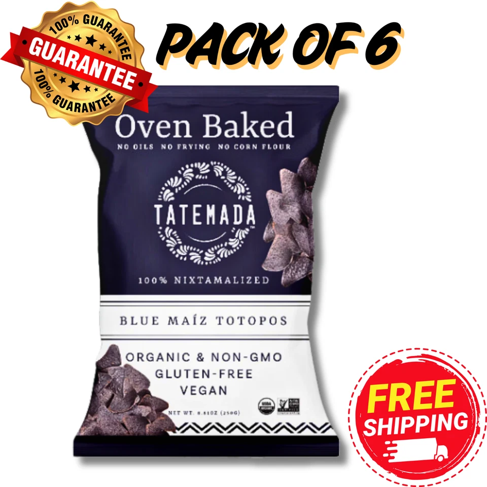 Tatemada Oven Baked Blue Maiz Totopos Organic 100% Gluten-Free 8 OZ (PACK OF 6) - Image 1 of 2