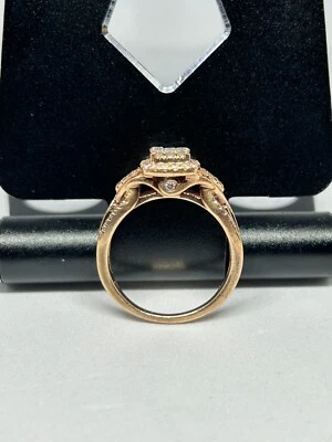 Anillo de compromiso de diamantes 1/2 quilate doble princesa y oro rosa de 10 quilates corte redondo Foto 1 de 4