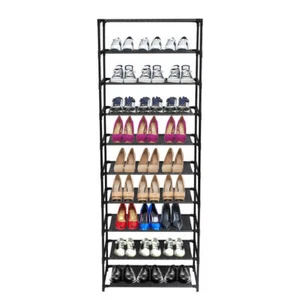 10 Tier Stackable Shoe Rack Storage Shelves Stainless Steel Frame Holds 30 Pairs - Picture 1 of 7