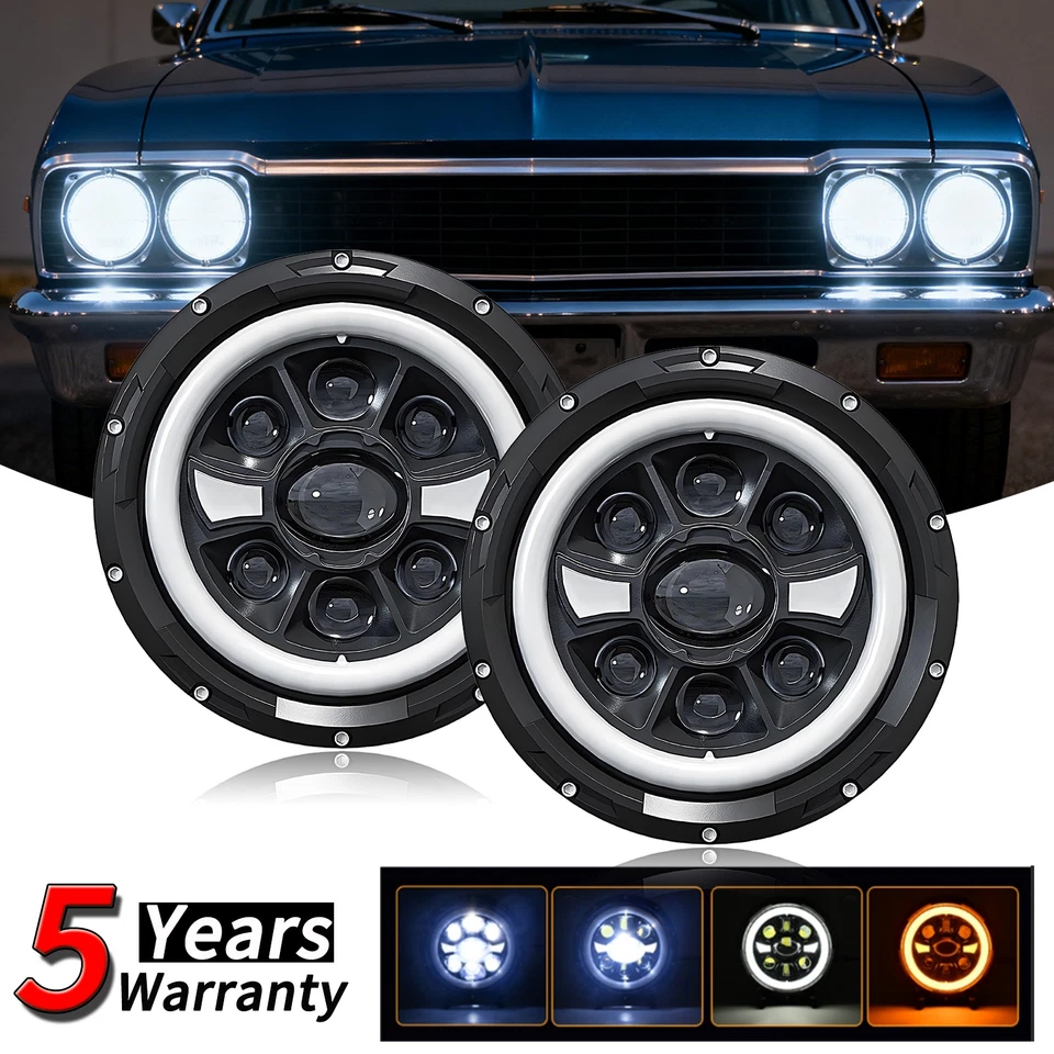 Par de faros LED de 7 pulgadas de haz alto/bajo con DRL 48000LM para Dodge D100 1975-1976 Foto 1 de 4