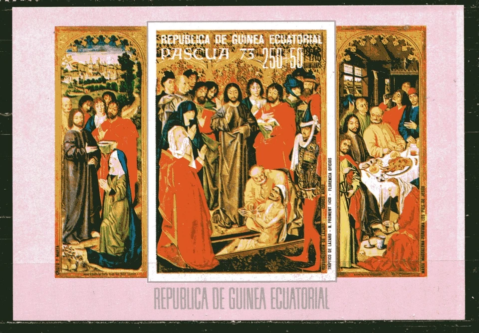 GUINEA ECUATORIAL 1975, PINTURA PASCUA, TRÍPTICA DE FROMENT, Michel Bl 69, MNH Foto 1 de 1
