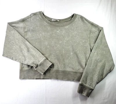 Sudadera Double Zero Para Mujer Grande Recortada Cuello Redondo Lavado a Piedra Verde Top Foto 1 de 4