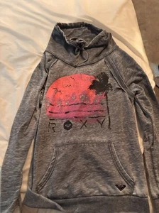 Roxy Sweatshirt Hoodie with Front Pockets and Roxy Logo Striped Motif Size M - Picture 1 of 2