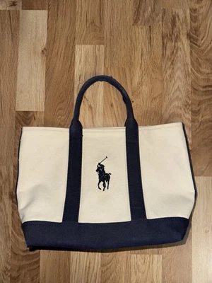 Vintage Polo Ralph Lauren Canvas Small Tote Bag Navy Big Pony Embroidered EUC - Image 1 of 4