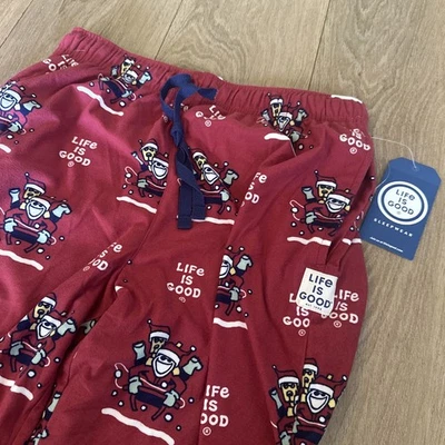 LIFE IS GOOD NUEVO CON ETIQUETAS Navidad Papá Noel Perro Pijama Pantalones de Salón Para Hombres Medianos NUEVO Foto 1 de 4