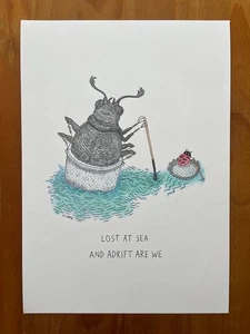 Perdidos en el mar - Dibujo artístico original A3, ilustración única, Oliver Lake - Imagen 1 de 3