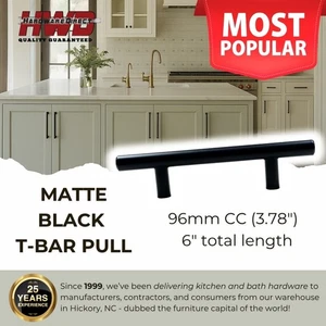 Matte Black Cabinet Handle *T Bar* Modern Kitchen Bath Pull Knob 96mm 3.7"cc* - Picture 1 of 12