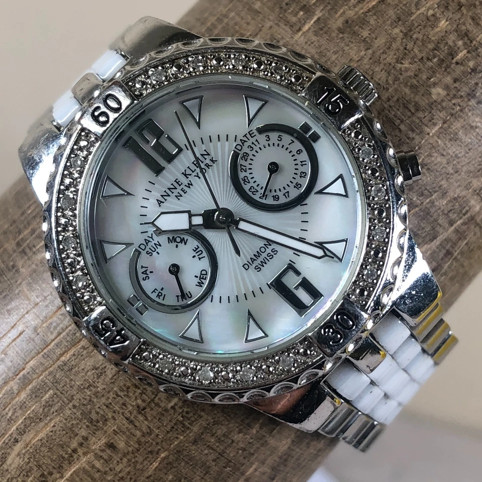 Reloj Anne Klein Mujer 12/1641 Cerámica Diamante Suizo Dos Tonos Cuarzo Analógico 34mm Foto 1 de 4