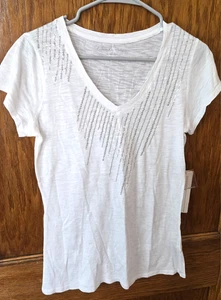 Nueva camiseta para mujer Calvin Klein mediana blanca lentejuelas - Imagen 1 de 3