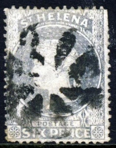 ST. HELENA Queen Victoria 1880 Six Pence Milky Blue Watermark Crown CC SG 29 VFU - Picture 1 of 2
