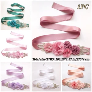 Womens Wedding Sash Belt Rhinestone Flower Party Bride Dress Waist Belts - Picture 1 of 21
