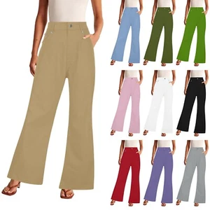 Women's Solid Wide Leg Pants High Waisted Work Business Casual Loose Long Pants - Picture 1 of 54