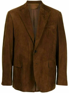 Men's NEW Genuine Lamb Leather Real Elegant Look Vintage Brown Suede Blazer Coat - Picture 1 of 4