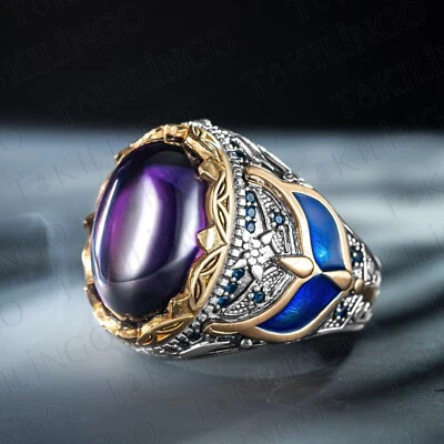 Anillo de plata de ley 925 con piedras preciosas de amatista púrpura transparente para hombre Foto 1 de 4