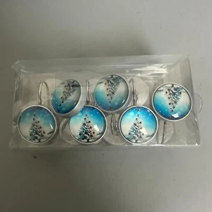 Christmas Tree Shower Curtain Hooks set of 12 white snow covered tree ornaments - Picture 1 of 2