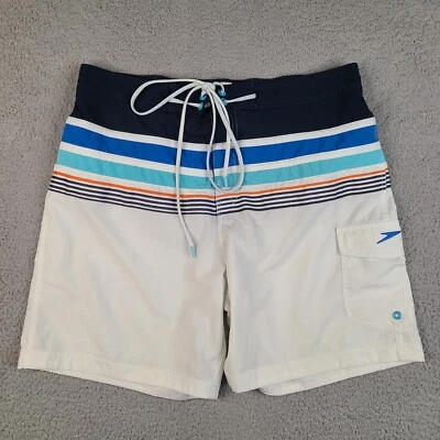 Bañador Speedo Board Shorts Para Hombre Grande Blanco Azul Náutico Rayas Forrado Foto 1 de 4