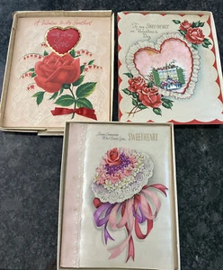 Vtge/Antique 3 Valentines Sweetheart Cards Hallmark 1949 Oversized Signed - Picture 1 of 12