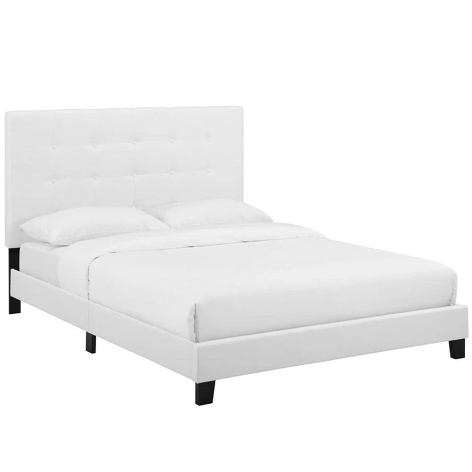 Modway Melanie Button Tufted Upholstered King Platform Bed in White