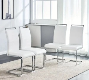 Modern Dining Chairs Set of 4 Faux Leather High Back for Kitchen & Living Room - Picture 1 of 2