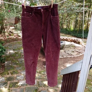 Women's Vintage Bill Blass Merlot Colored Jeans Stretch Sz 12 Corduroy Pants - Picture 1 of 6