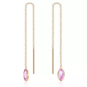 14K Rose Gold Plated 3x6MM Marquise CZ Zirconia Thread Through Earrings Threader - Picture 1 of 2