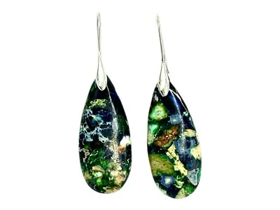 Natural Sea Sediment Jasper Earrings, Green / Blue Teardrop Earrings Foto 1 de 3