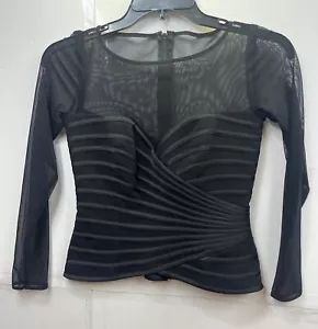 JS COLLECTIONS BLACK SATIN & SHEER STRETCH FORMAL PARTY TOP, SIZE 6 - Picture 1 of 6
