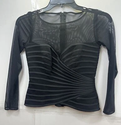 JS COLLECTIONS BLACK SATIN & SHEER STRETCH FORMAL PARTY TOP, SIZE 6 - Image 1 of 4