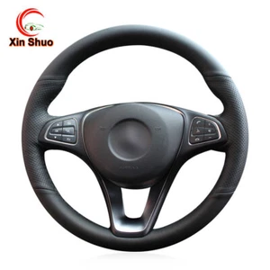 Black Genuine Leather Steering Wheel Cover for Benz W176 W246 W205 C117 C218 - Bild 1 von 5