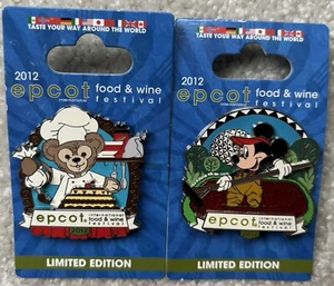 Disney Epcot Food & Wine Festival Mickey and Duffy Lot of 2 Pins 2012 LE 4000 - Picture 1 of 3